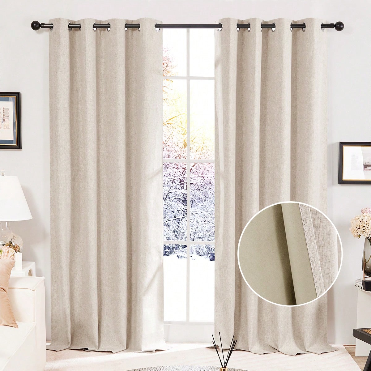 Blackout Curtains - 2 Pcs Full Blackout Curtains Faux