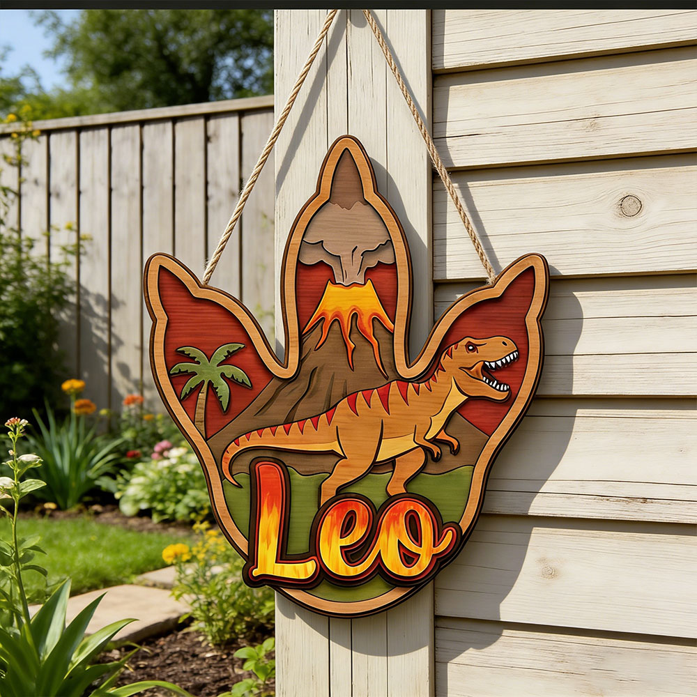 Home Decor Center - Personalized 3D T-Rex Dinosaur Name Wooden