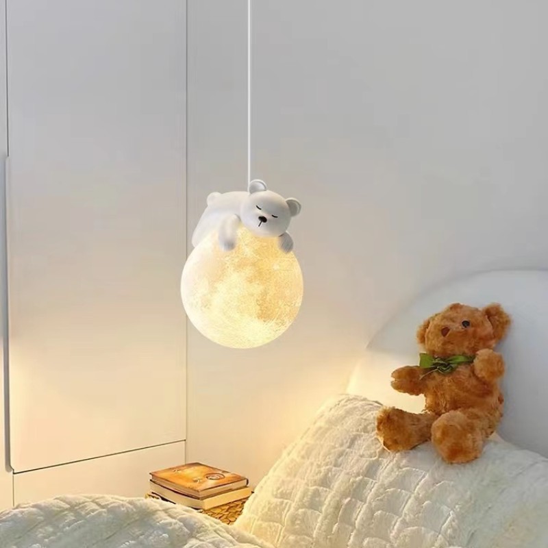 Hanging Moon Lamp - Minimalist Cute Modern Moon Bear Rabbit