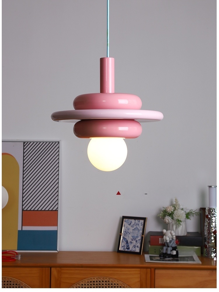 Hanging Moon Lamp - Minimalist Macaron Chandelier, Pink Glass Pendant