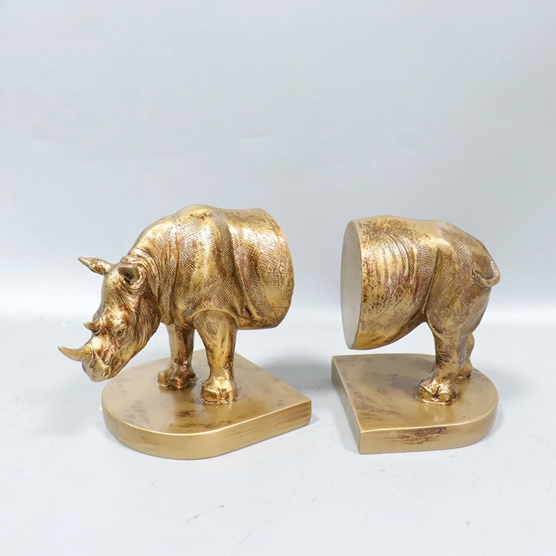 Retro Golden Rhinoceros Statue - Aesthetic Bookend review and price